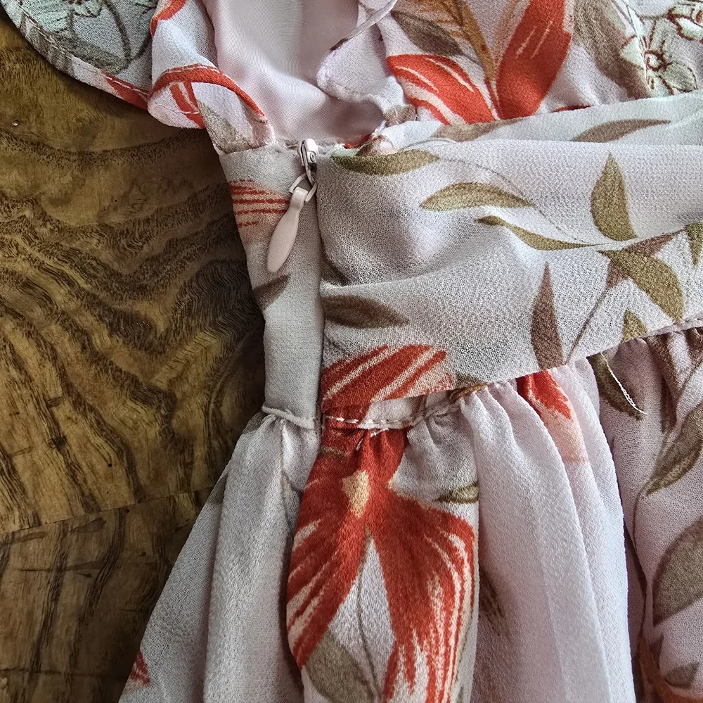 Pink Lily Floral Ruffle Sleeve Faux Wrap Womens Maxi Dress, Size Medium - Picture 9 of 11